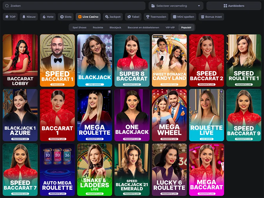 Overzicht van alle live casino spellen bij CosmicSlot Casino